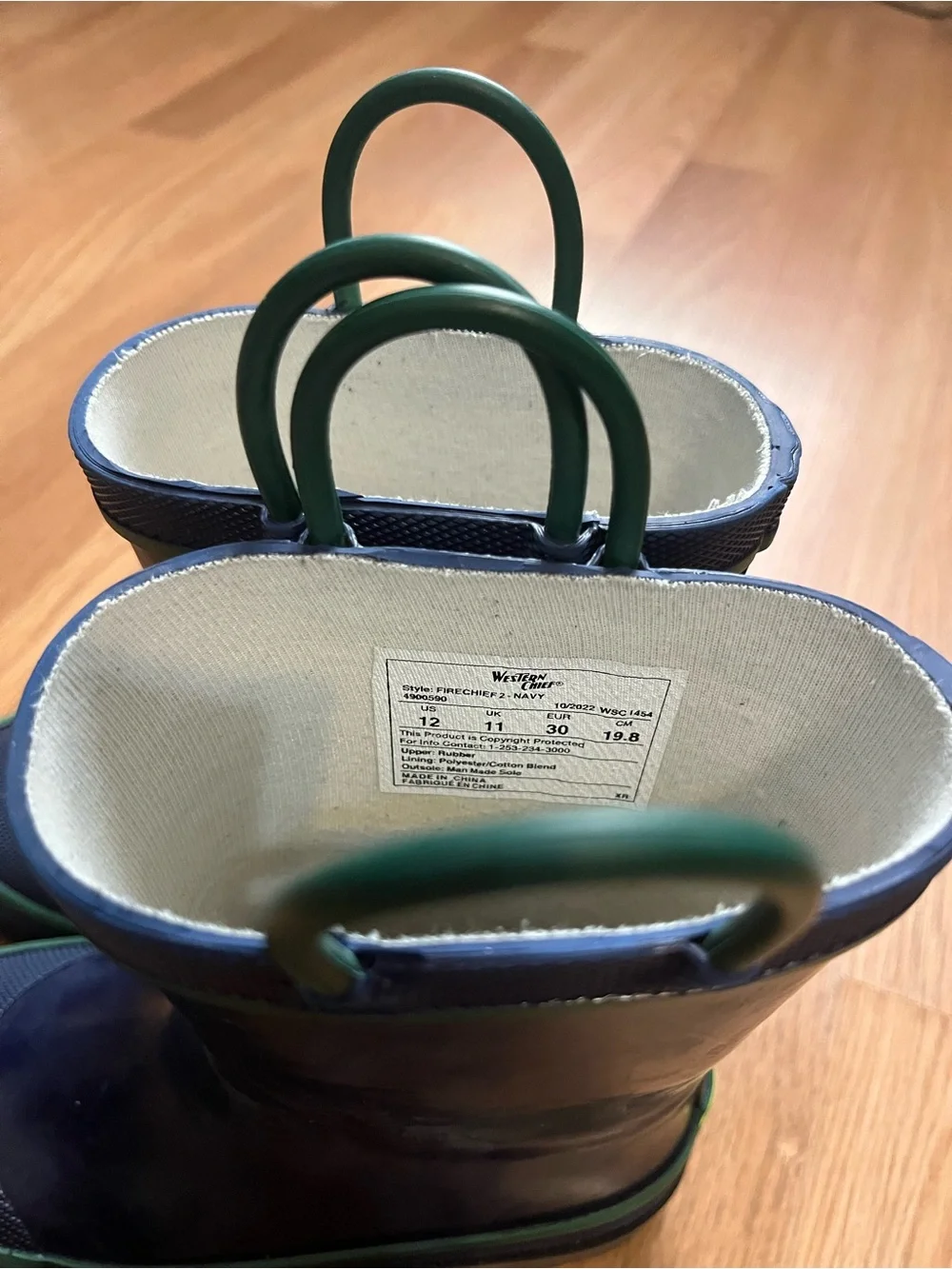 Kids Navy Rain Boots with Green Trim